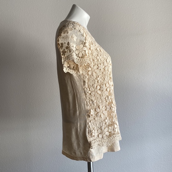 Ann Taylor Short Sleeve Crochet T-shirt Cream Size M - Picture 5 of 10